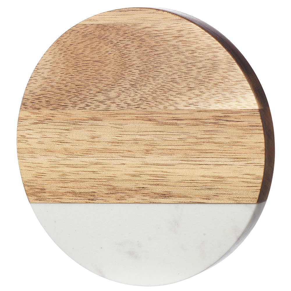 Round Marble and Wood Coasters with Bottle Opener
