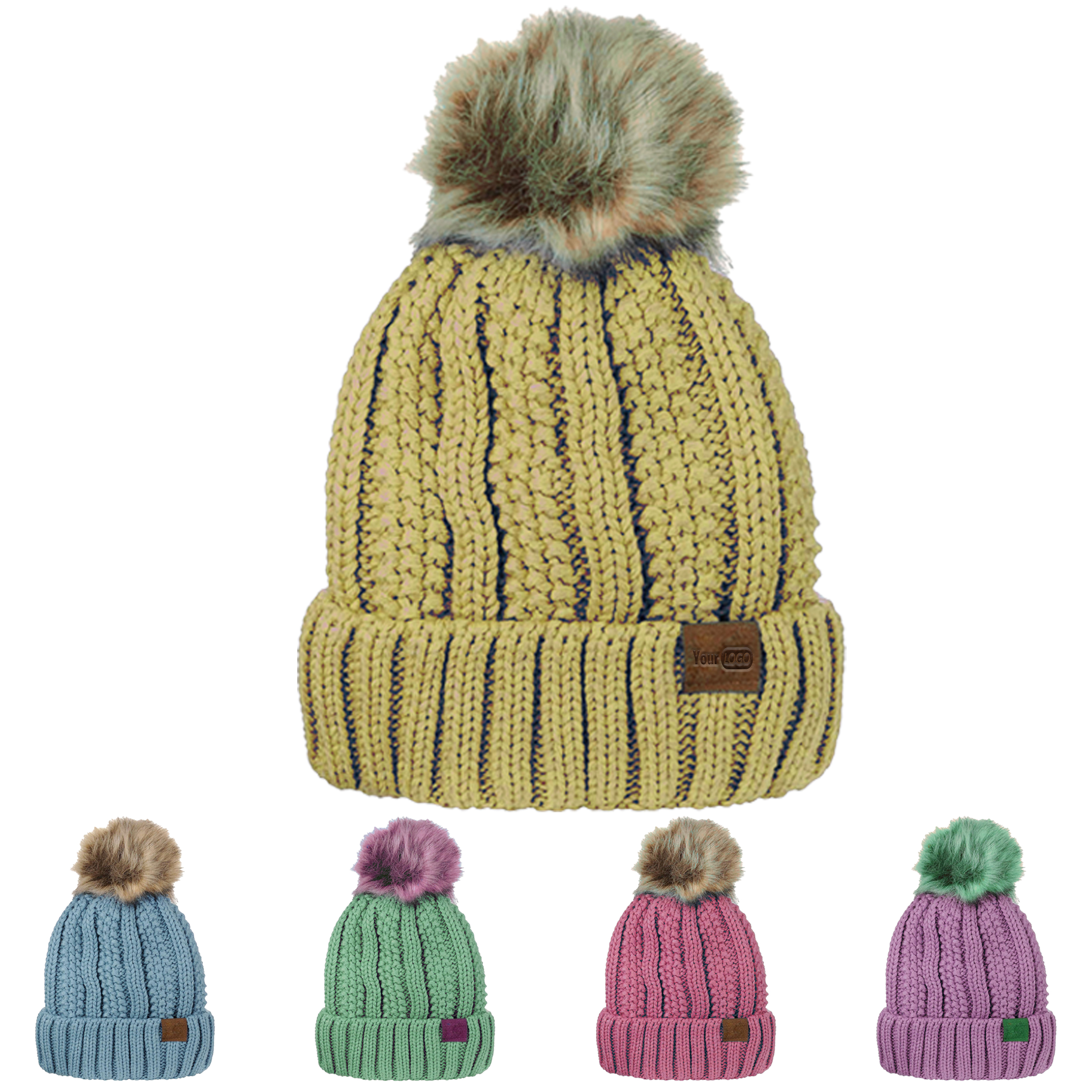Acrylic Stylish Faux-Fur Pom-Pom Beanie For All-Day Comfort 2