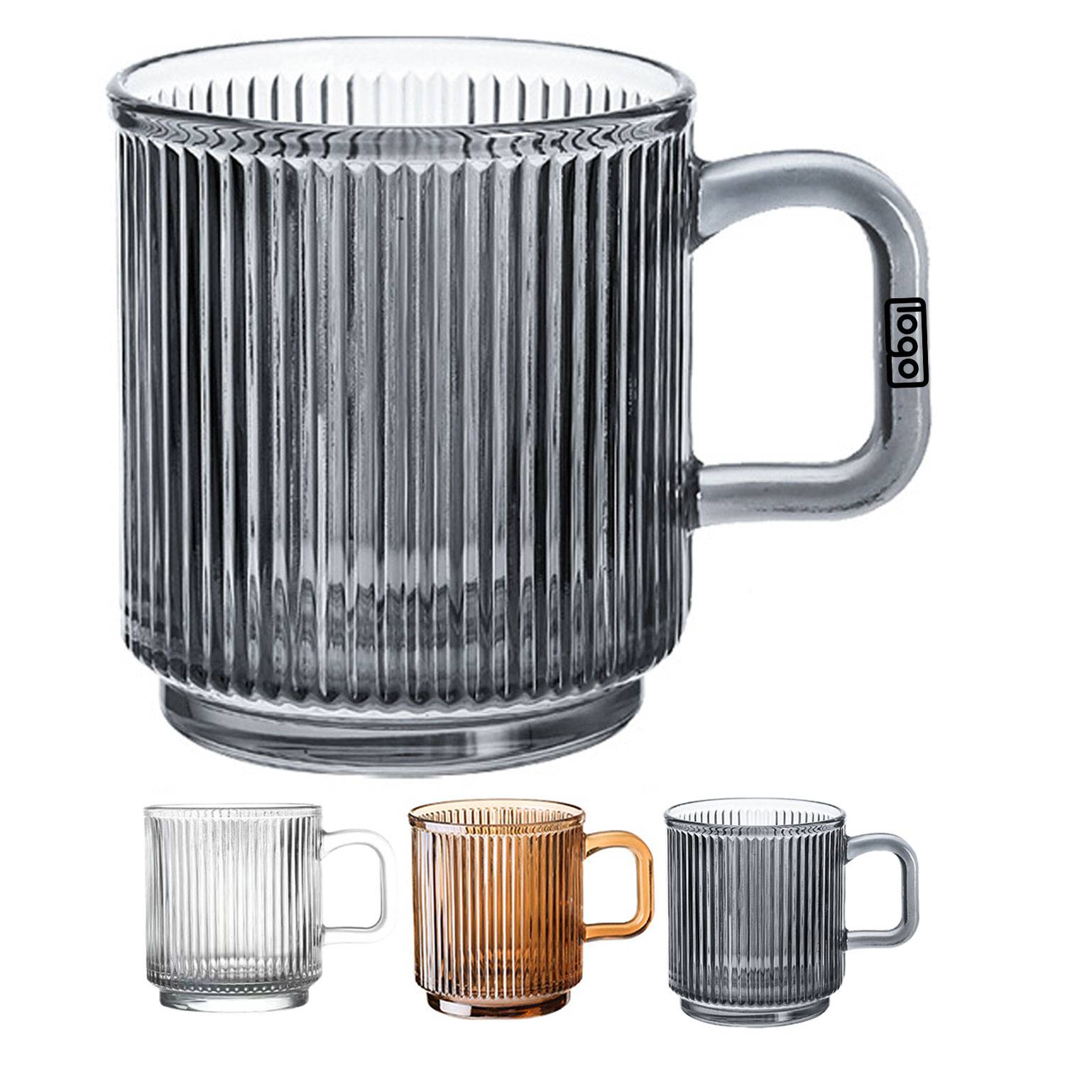 12oz Vertical Stripes Glass Mug w/Handle 3