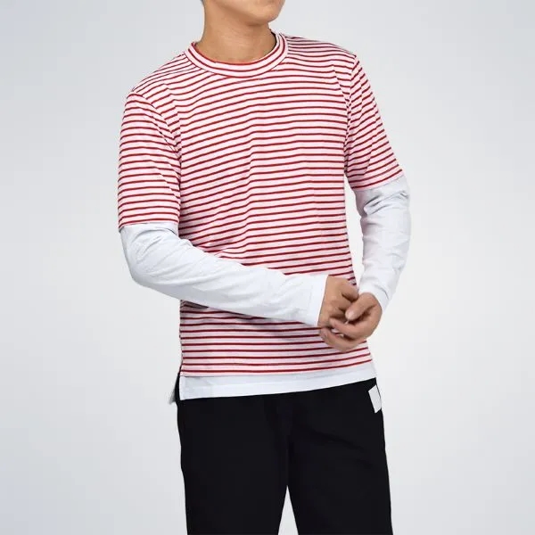 Men's Striped Patchwork Long Sleeve Hip Hop T-Shirt 2