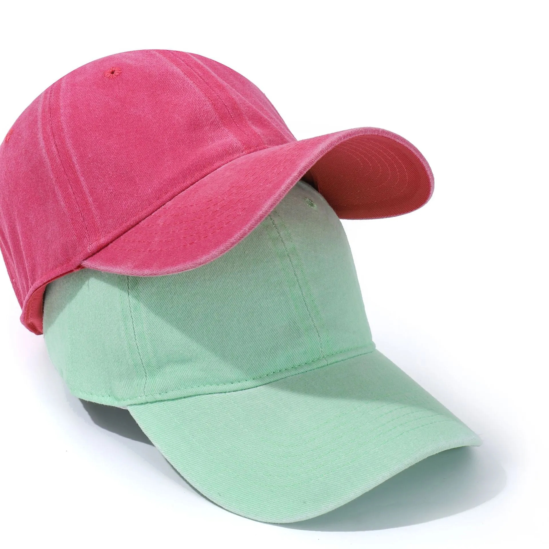 Washed Cotton Baseball Caps w/ Custom Embroidery Adjustable 6