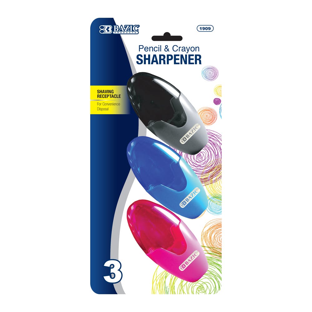Pencil Sharpeners - 3 Count Shavings Receptacle Assorted Colors 1