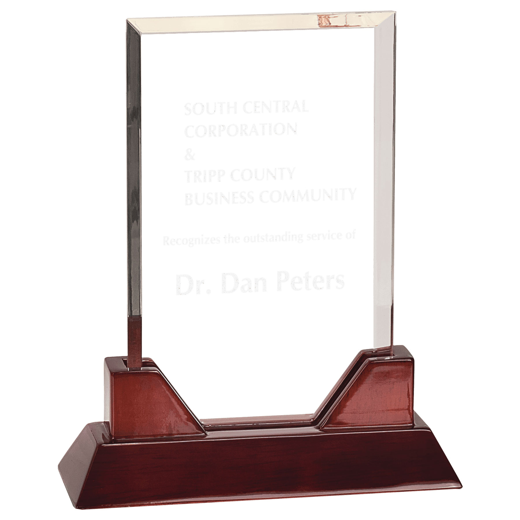 8" Rectangle Prestige Acrylic Award w/ Rosewood Piano Finish Base
