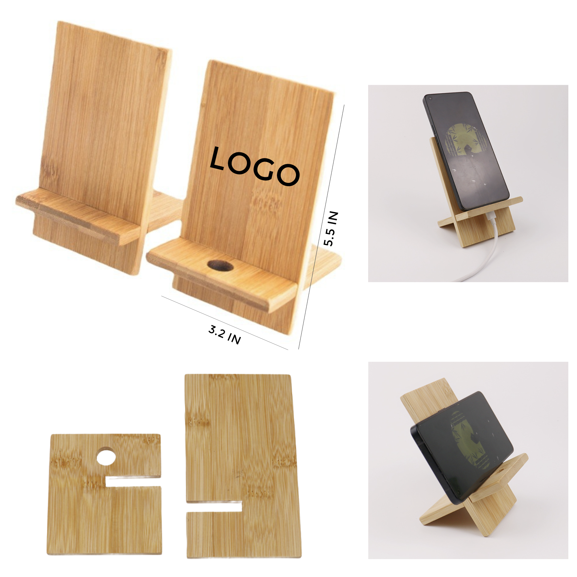 MOQ 10 PCS Bamboo Portable Cell Phone Holder 2