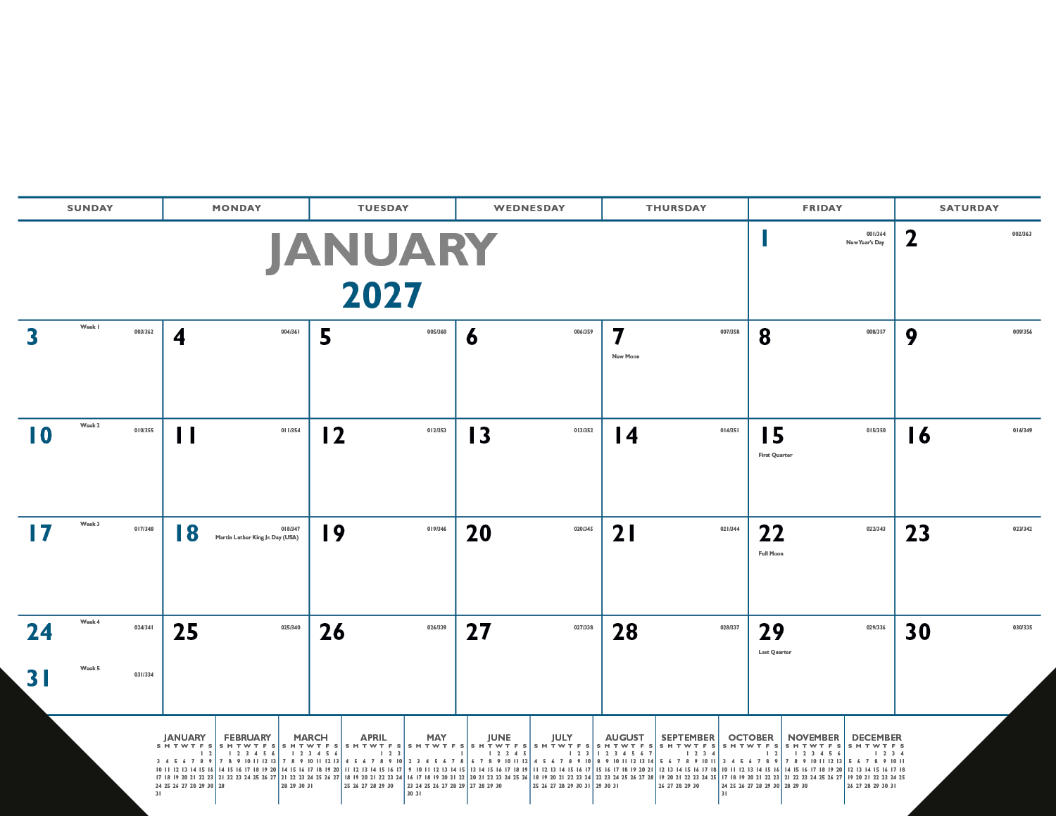 Triumph® Calendars Blue & Black Desk Pad with Vinyl Corners 4