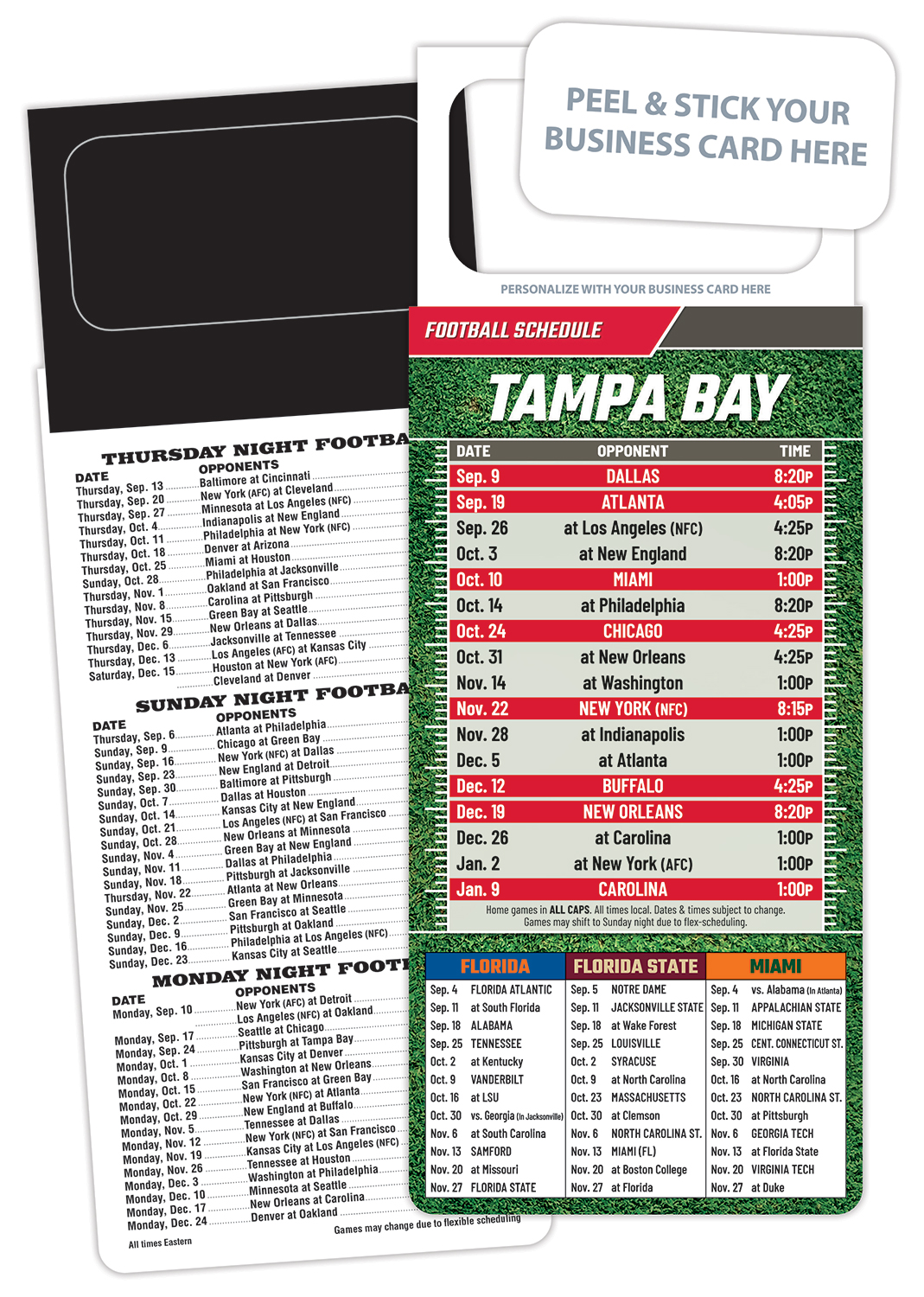 Pro Football Schedule Magnet - Peel and Stick Business Card (3.5x9) 1