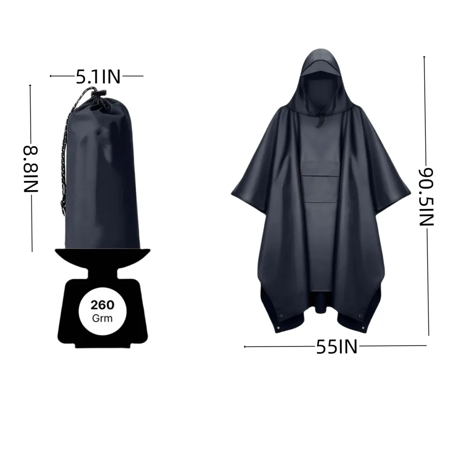 3 in 1 Hooded Rain Poncho W/ Closure Bag 3