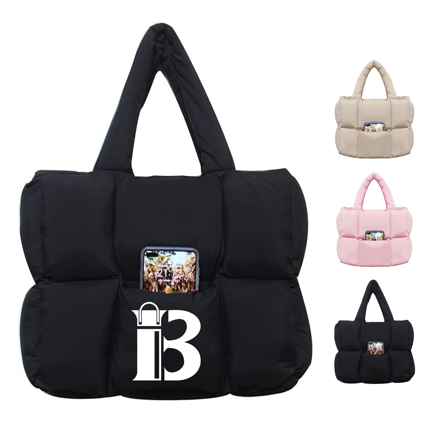 Lightweight Quilted Puffy Nylon Tote Bag 2