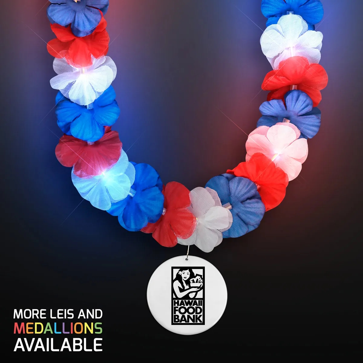 Red, White & Blue LED Hawaiian Lei with Medallion 2