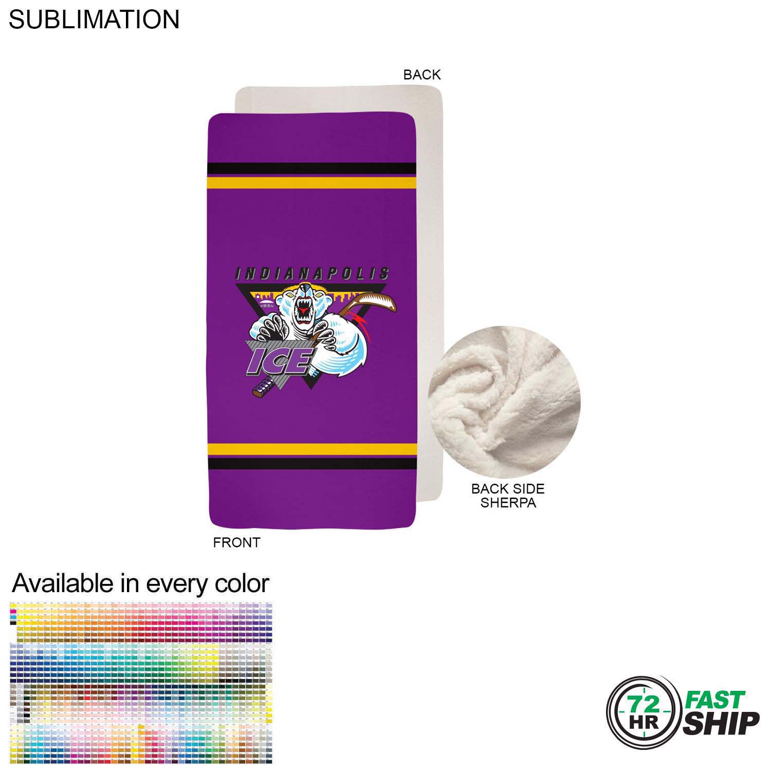 72 Hr Fast Ship - Sherpa Faux Wool Lined Micro Mink Throw, 30x60, Sublimated Edge to Edge 1 side 4