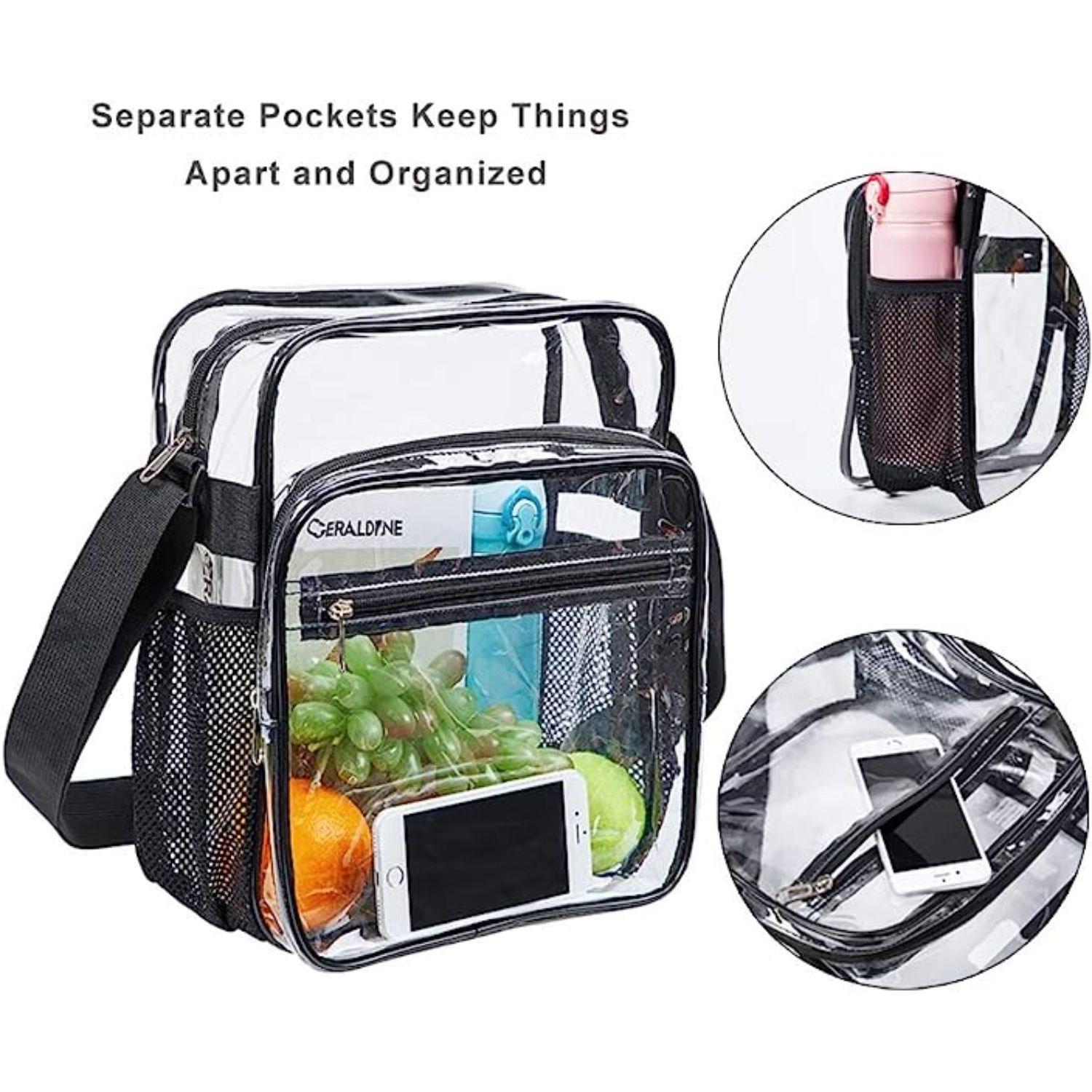 Clear PVC Stadium Approved Crossbody Messenger Shoulder Bag with Mesh Pockets 3