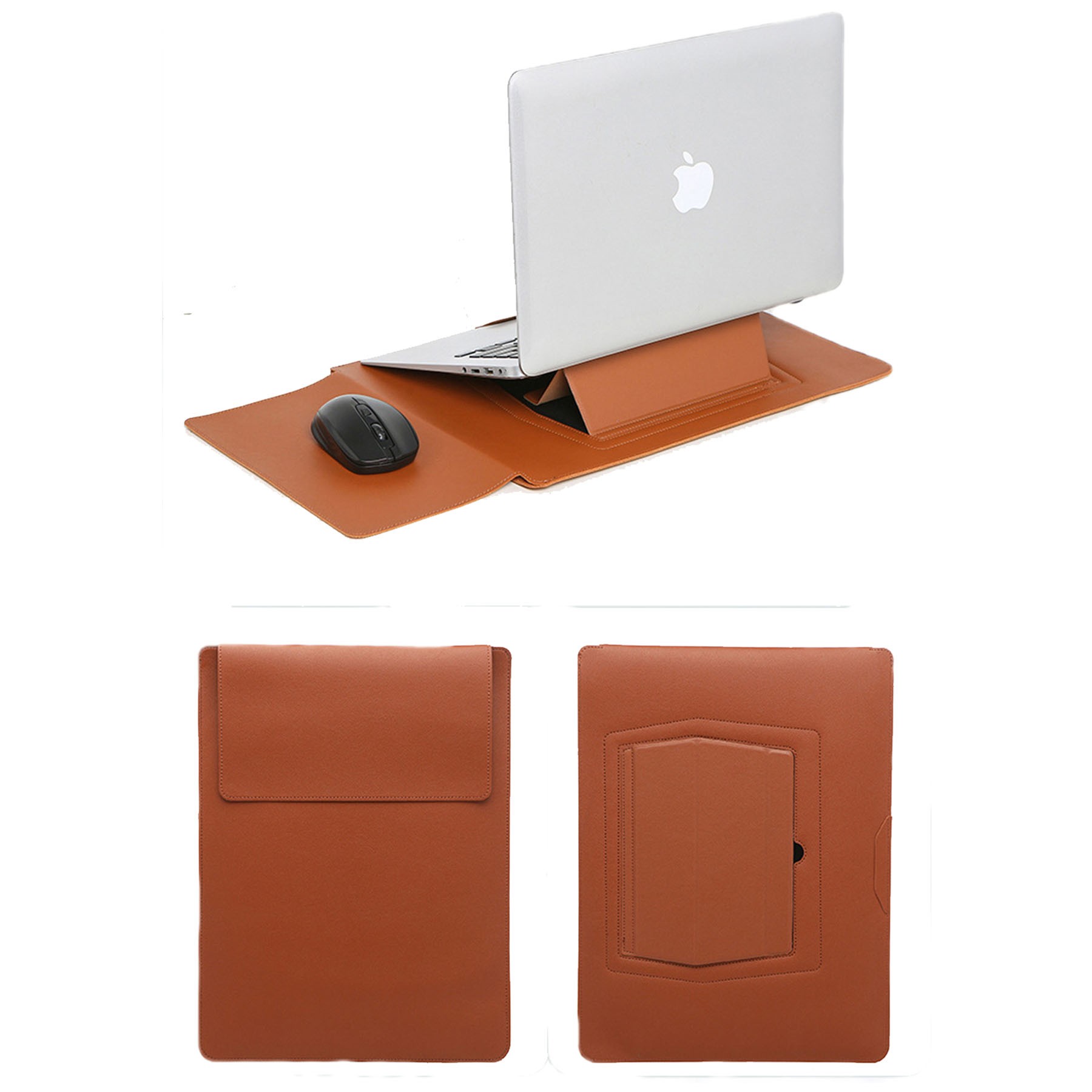 13" PU Leather Laptop Stand Protective Sleeve W/ Mouse Pad 6