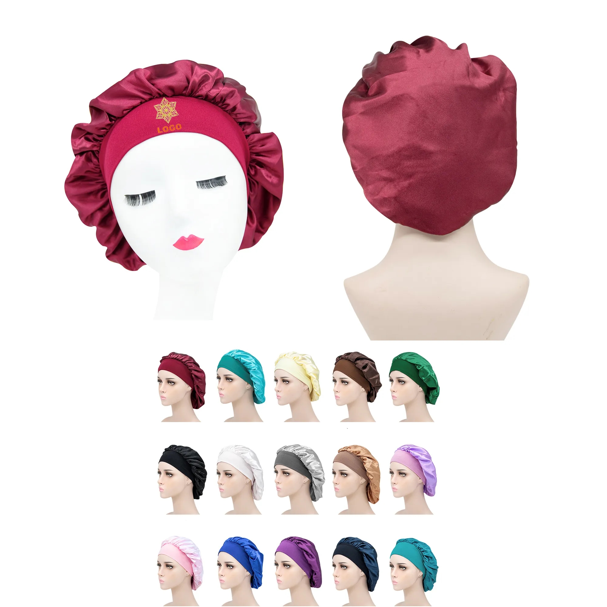 Satin Silk Bonnet Elastic Wide Band Sleeping Cap 1