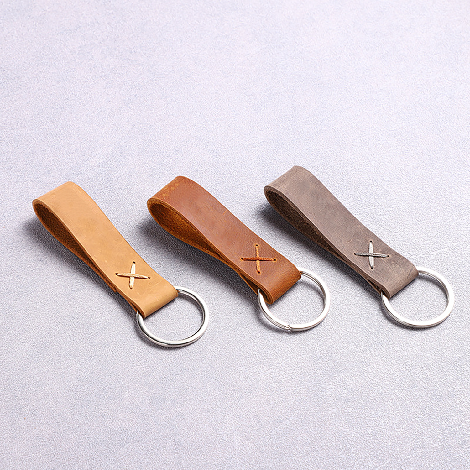 Custom Hand-Stitched Crazy Horse Leather Key Chain 7