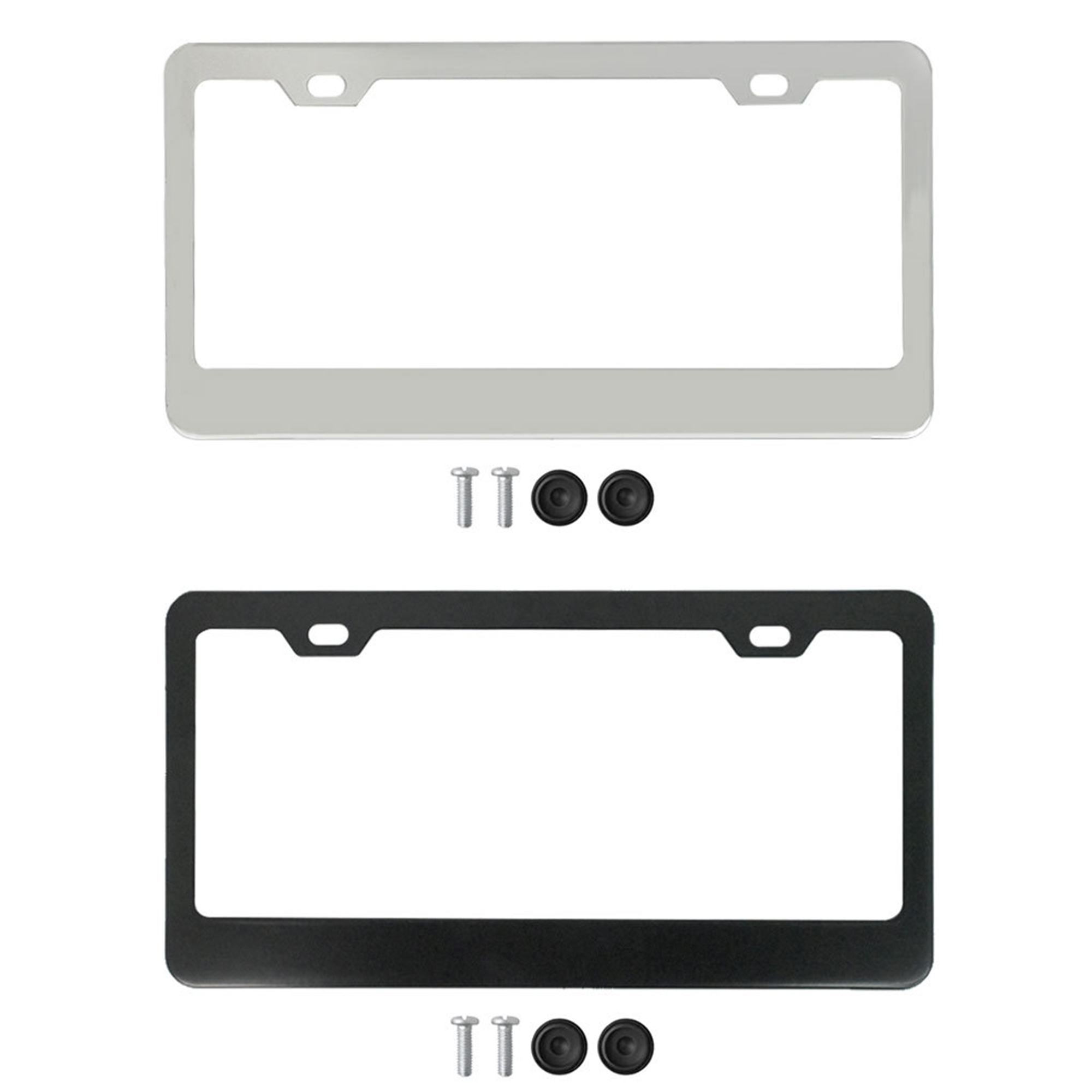 Black Aluminum License Plate Frame w/White 4