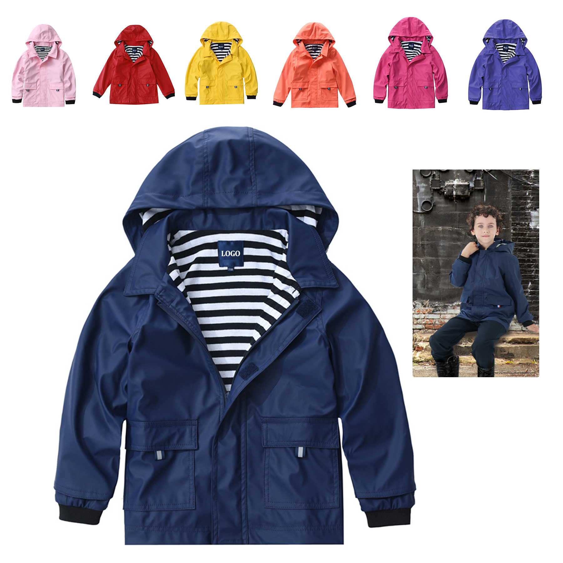 Boys And Girls Outdoor Camping PU Hooded Jacket 6