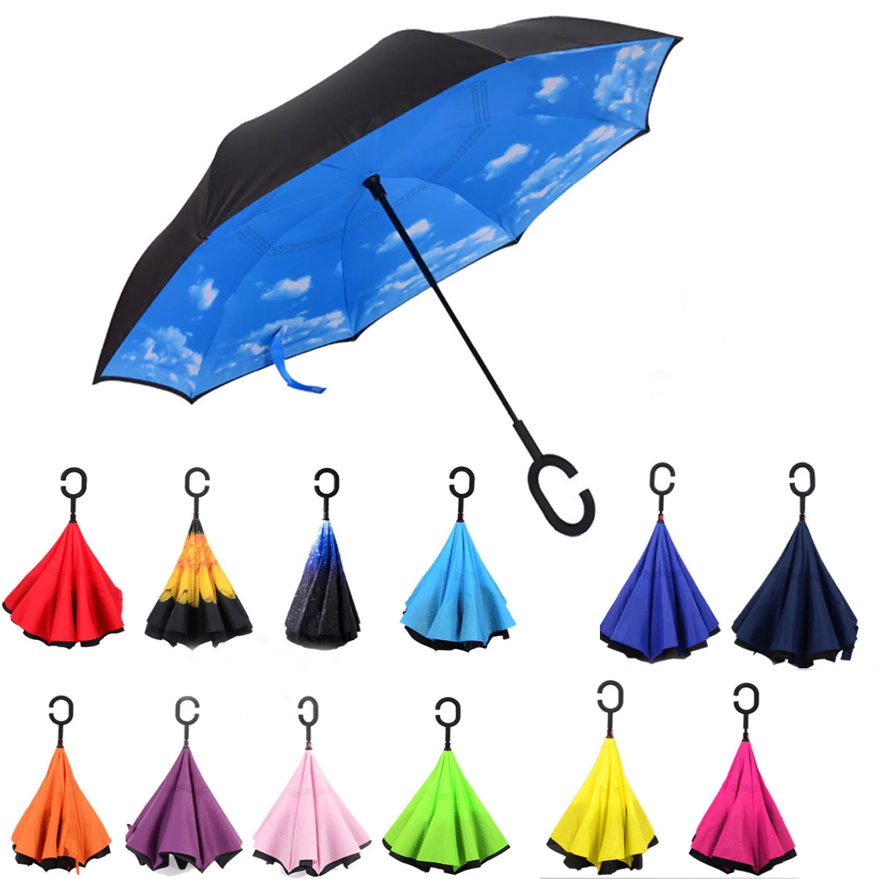 48" Arc Double Layers Car Use Inverted Umbrella 4