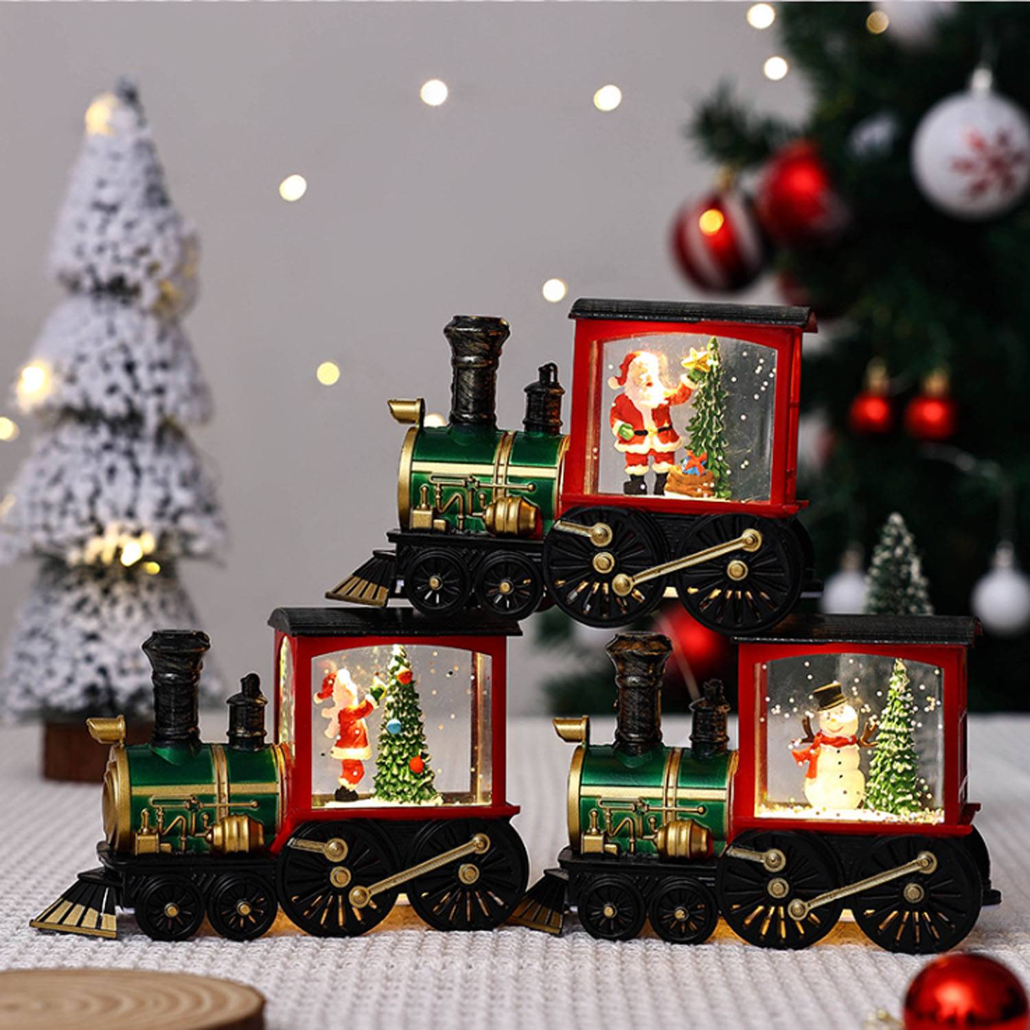 Christmas Trailer Santa Driving Bus Xmas Decoration LED Snow 6