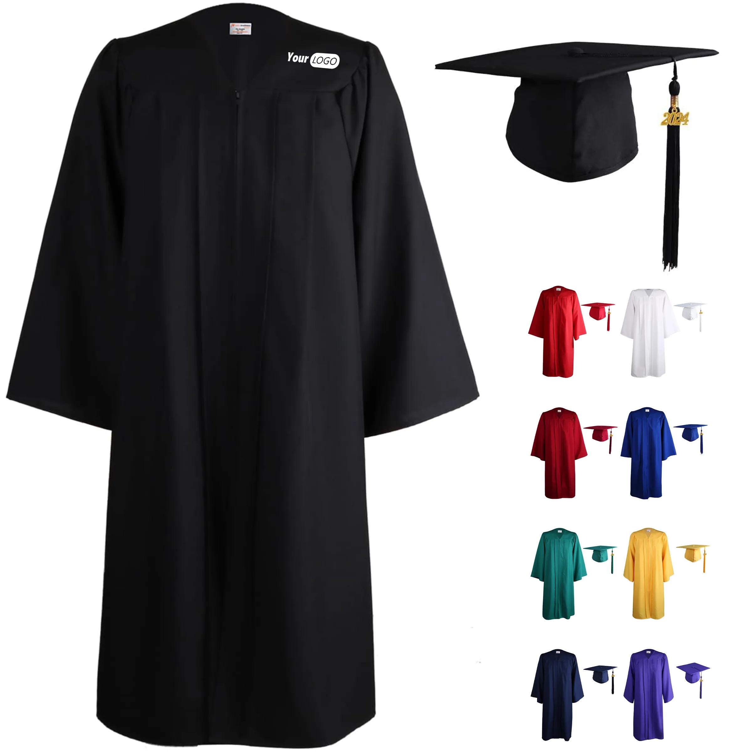Polyester Matte Graduation Hat And Dress Paired With Tassels