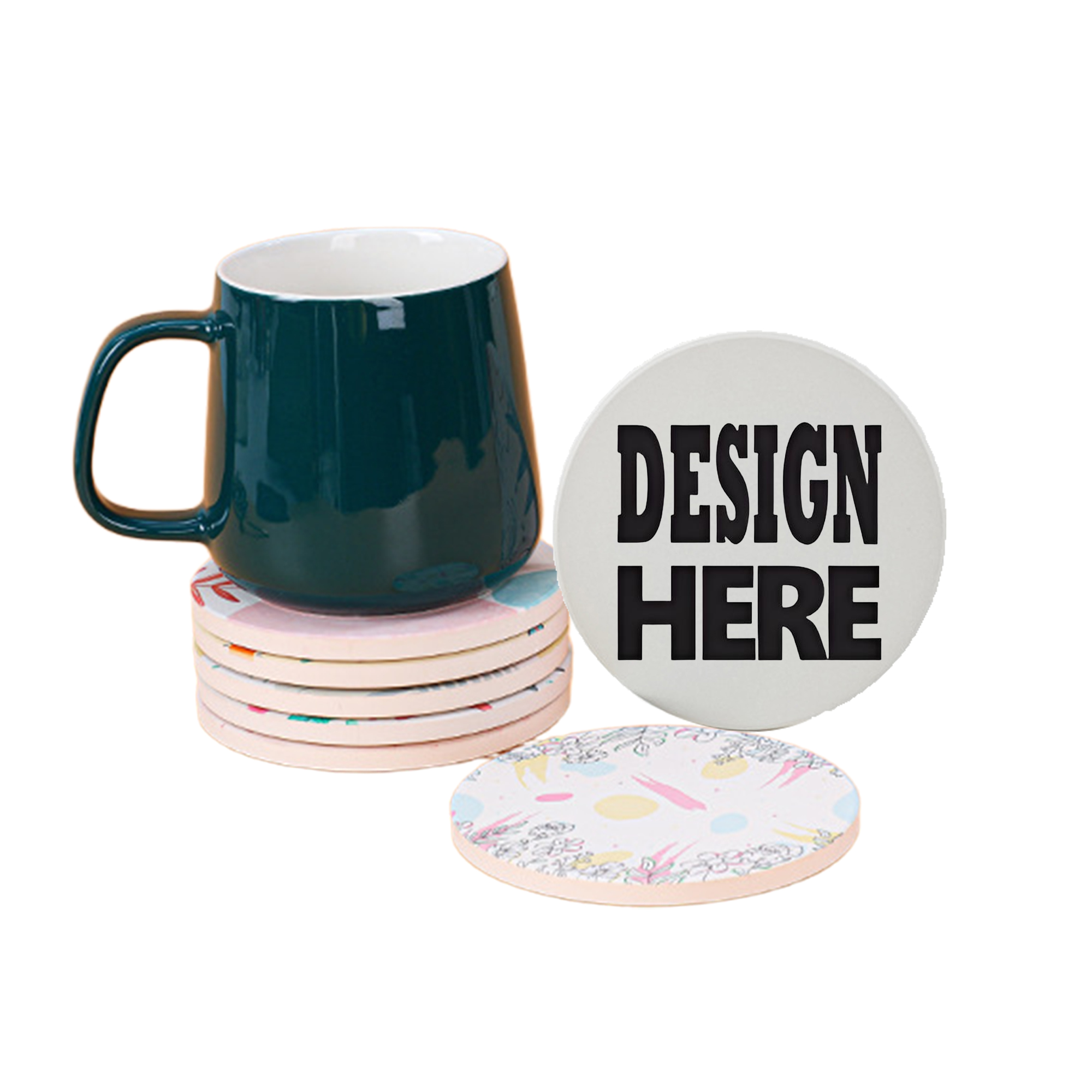 Slim Ceramic Drink Coaster Set With Cork Base 2