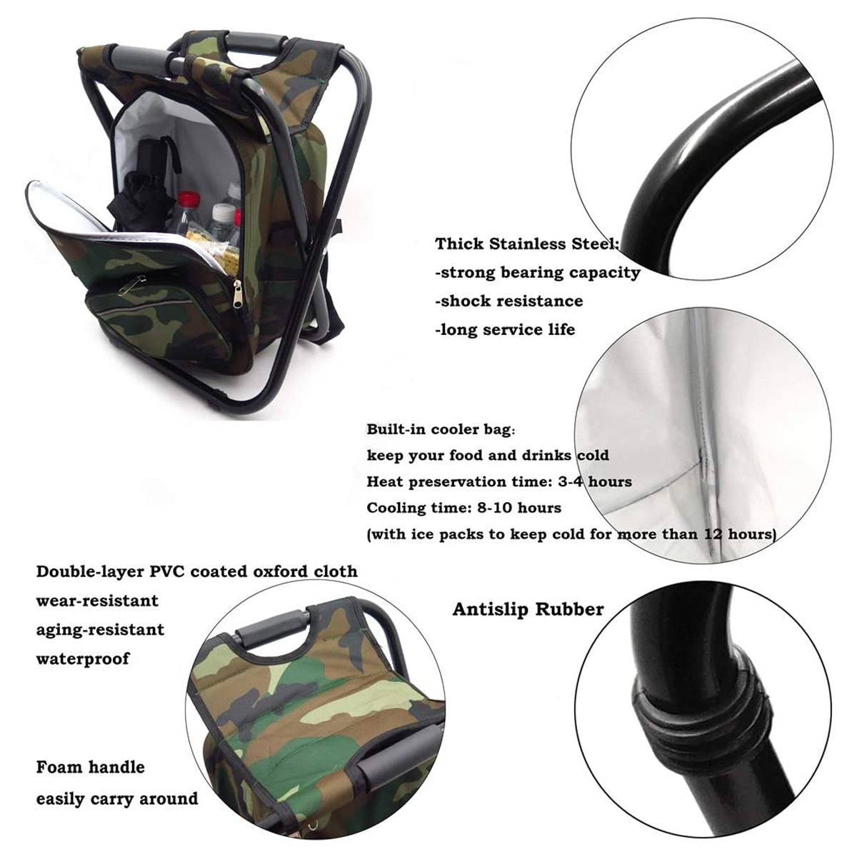 Folding Camping Chair Stool Backpack with Cooler 3