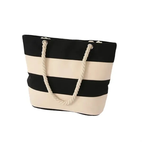 Striped Canvas Beach Tote with Large Bag and Rope Handles 6