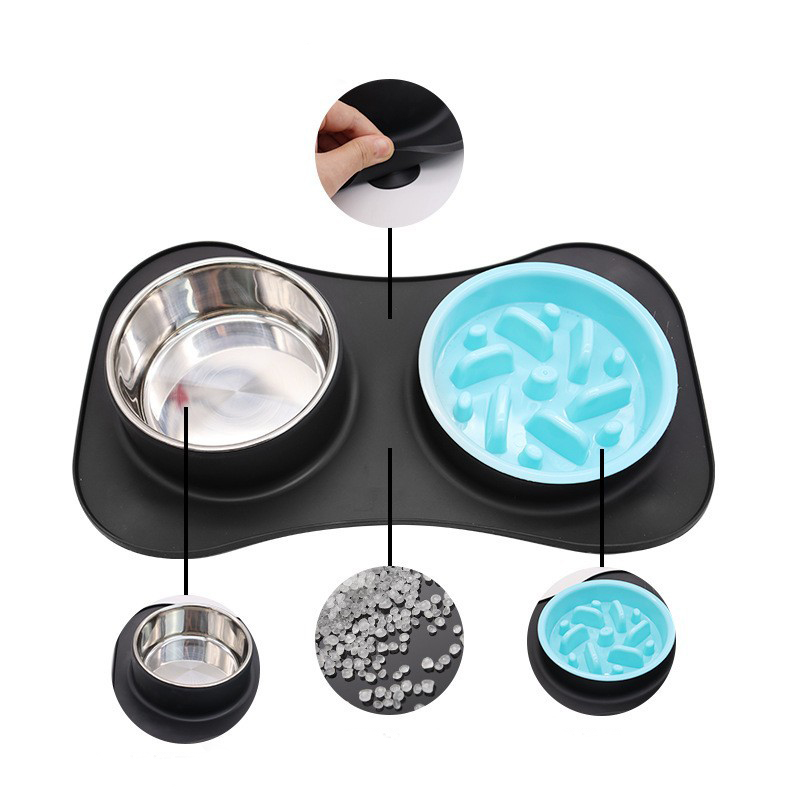 3 in 1 Stainless Steel Food and Water Bowls with Non-Spill and Skid Silicone Mat 4