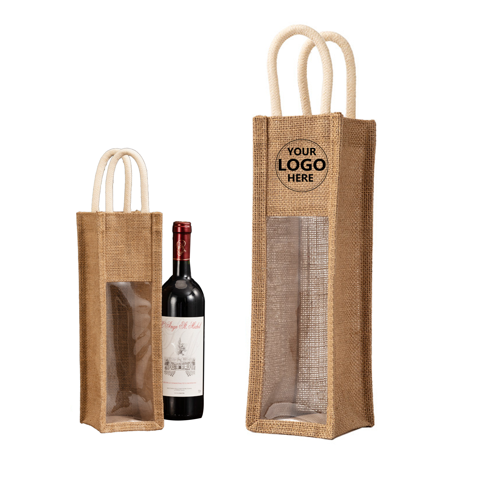 Jute Transparent Wine Tote Bag 2