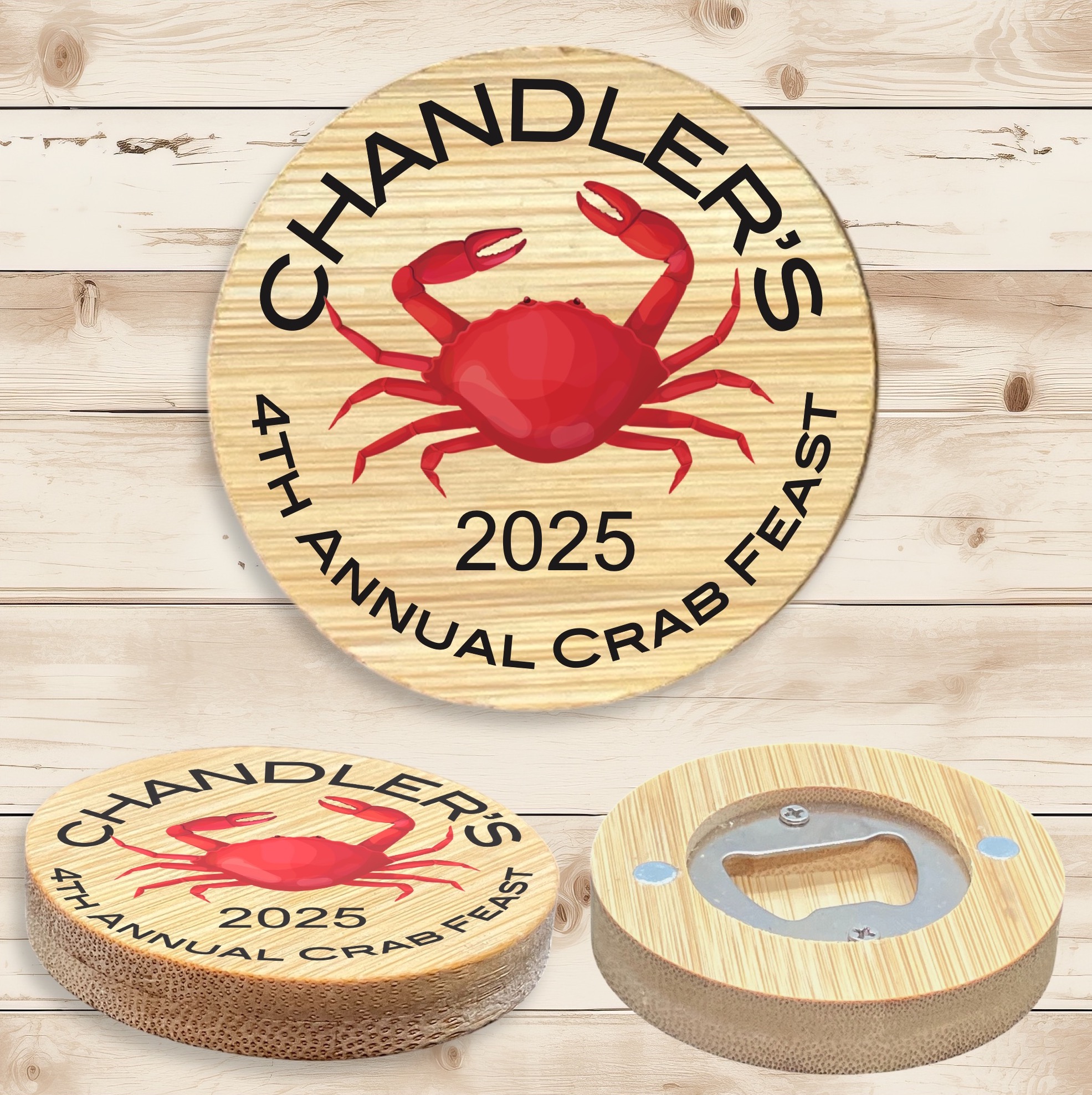 2.5" Round BAMBOO Bottle Opener Magnet 4
