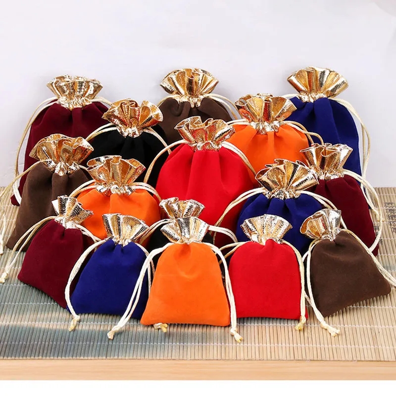 Velvet Gold Trim Drawstring Jewelry Gift Pouches 8