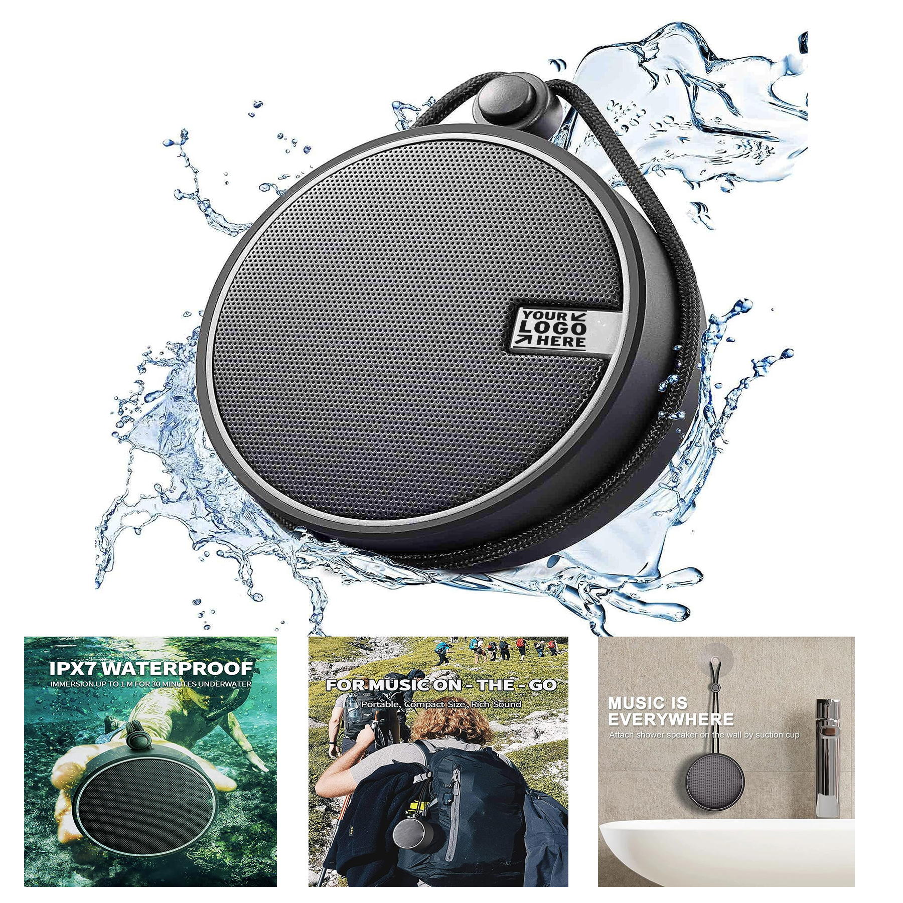  C12 IPX7 Waterproof Shower Wireless Loud Clear Sound Portable Small Bluetooth Speaker