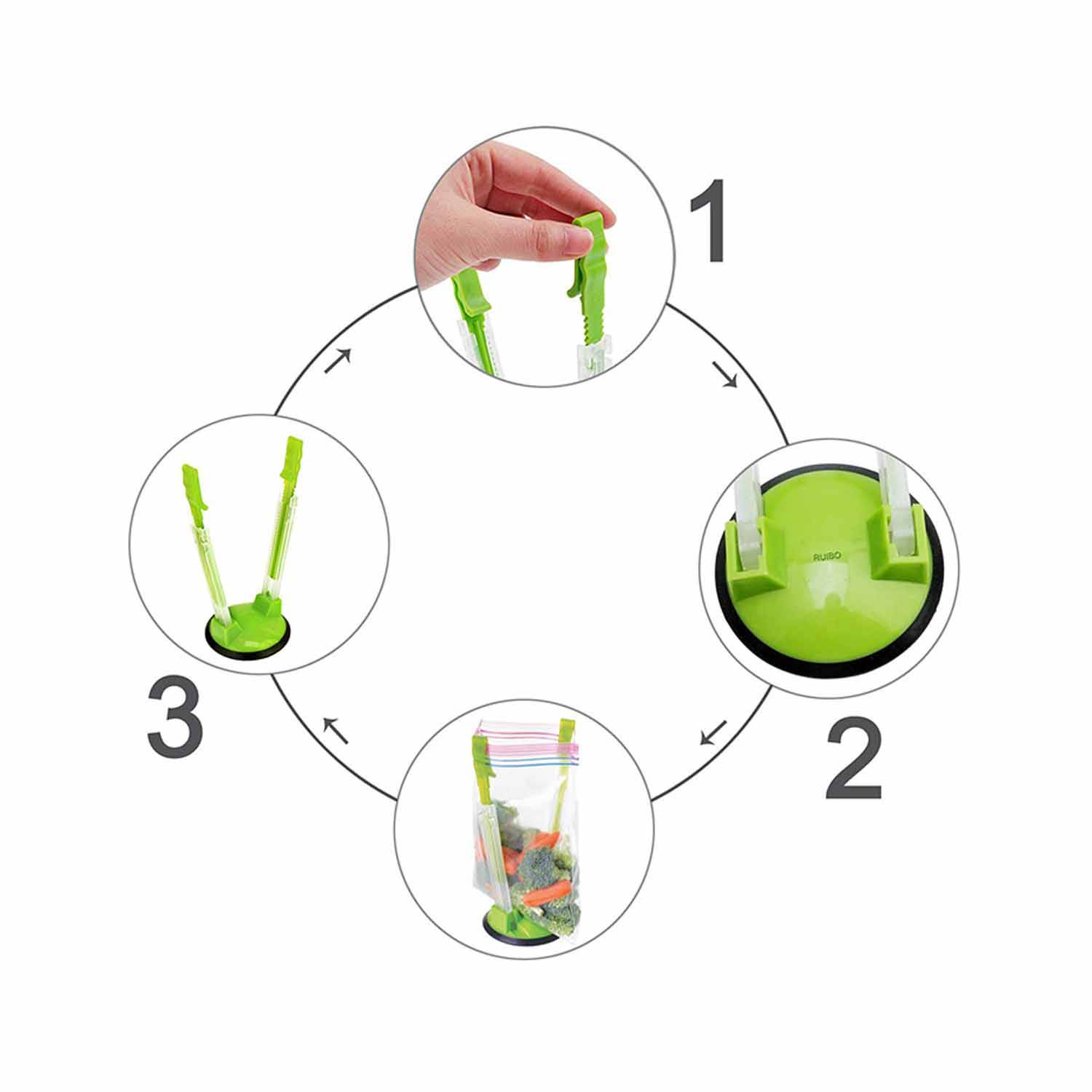 Adjustable Plastic Sandwich Bag Clip W/ Non-Slip Rubber Base 3