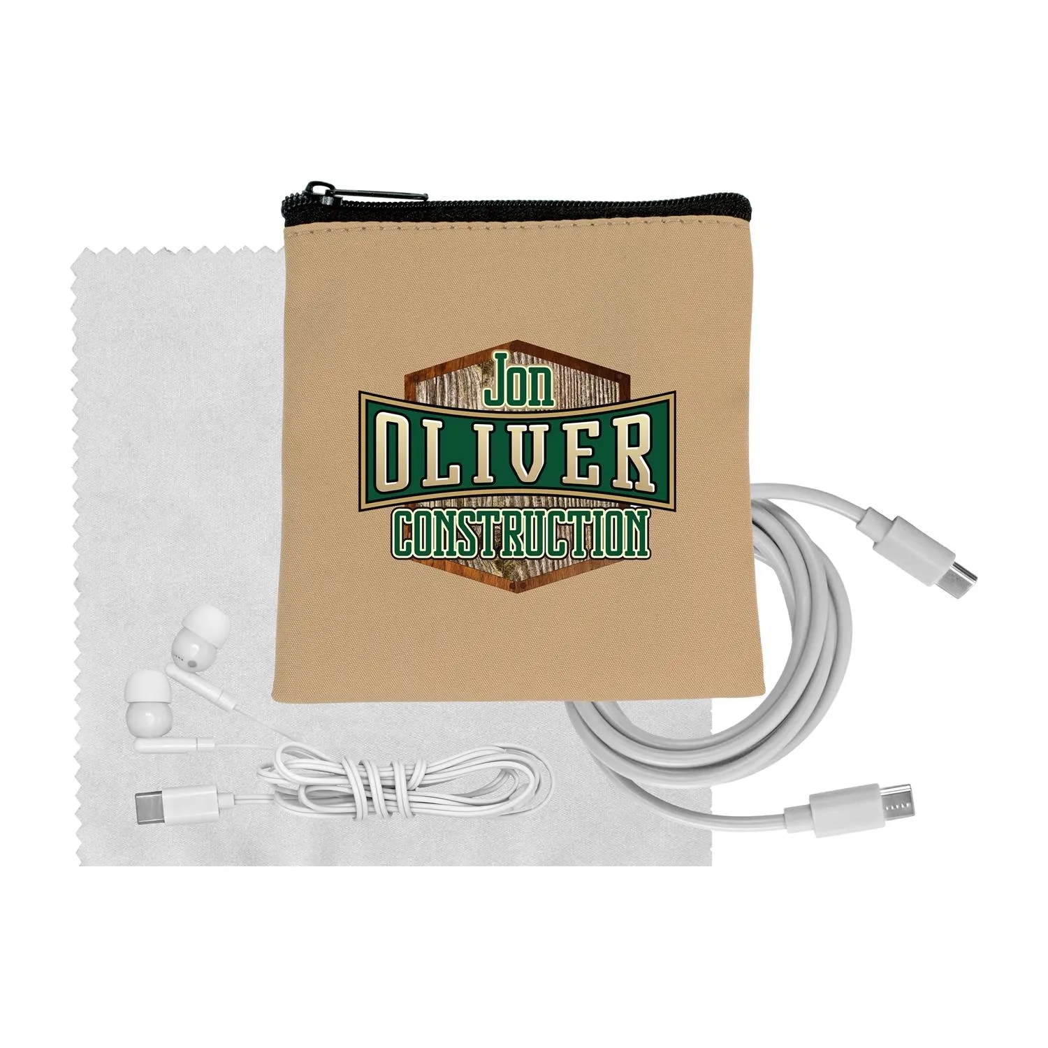 Tan Executive C to C Cable, Cloth & Ear Bud Set 17