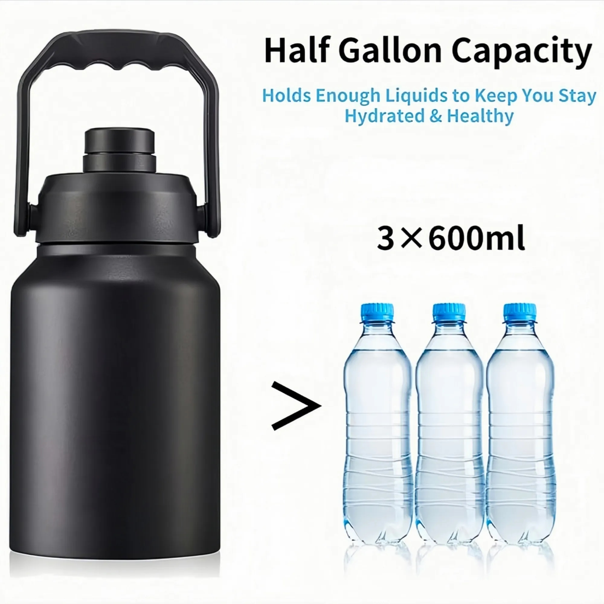 64OZ Insulated Water Bottle Jug with Straw, custom water bottle with logo imprint 3