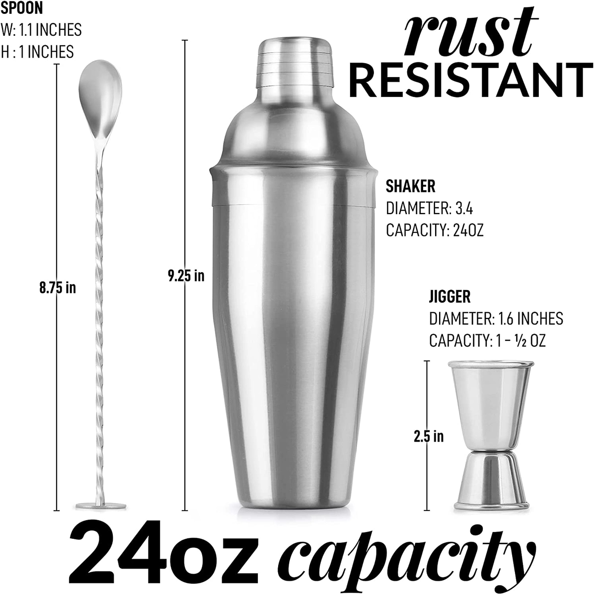 24 Ounce Mixed Drink Shaker Set-3 Pieces 2