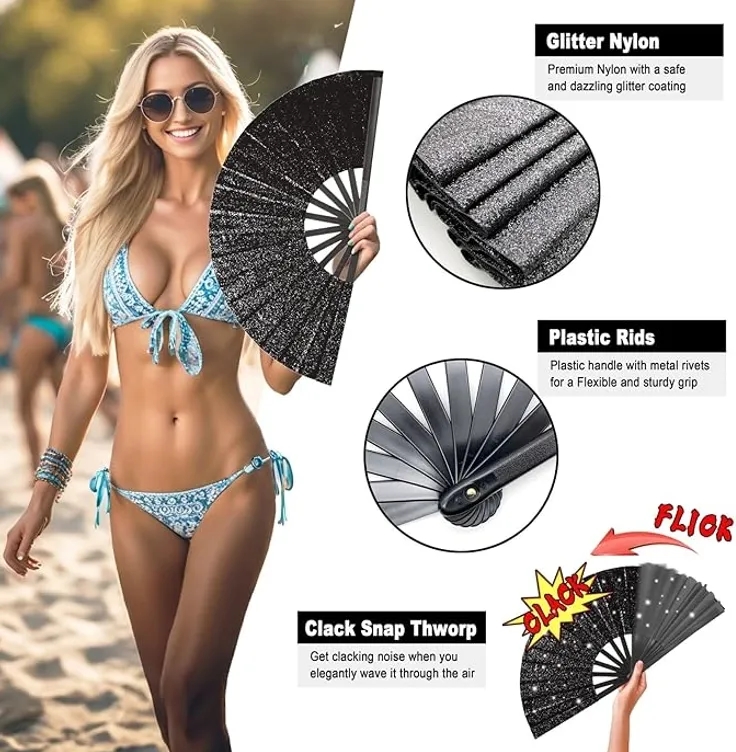 13 Inch Custom Glitter Hand Fan for Rave Parties - Bulk Order 2