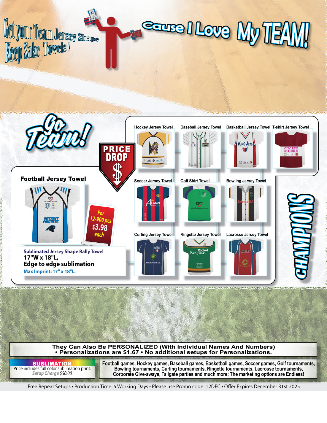 Football Jersey Shape Microfiber Dri-Lite Terry Keepsake Towel, 18x17, Sublimated Front Side 2