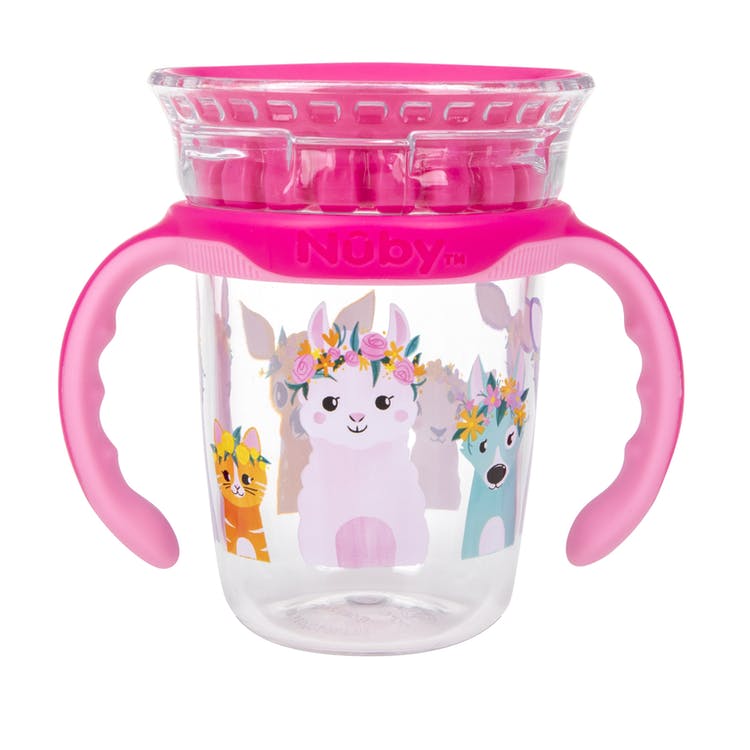 Nuby 2-Stage Drinking Cups - 360 Edge Rim Removable Handles Pink 2