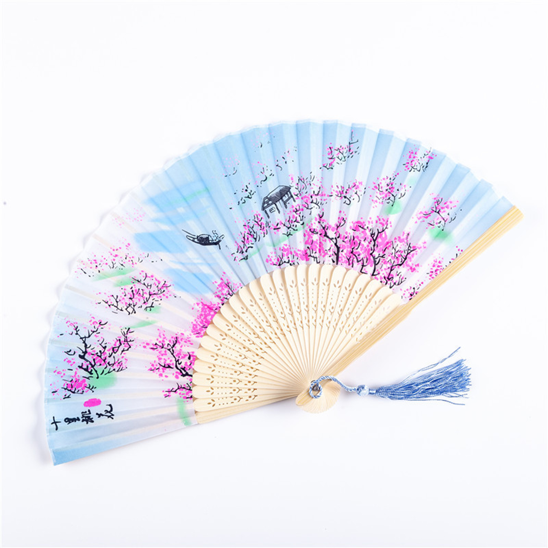 Summer Fancy Silk Fabrics Bamboo Frame Foldable Hand Fan 4