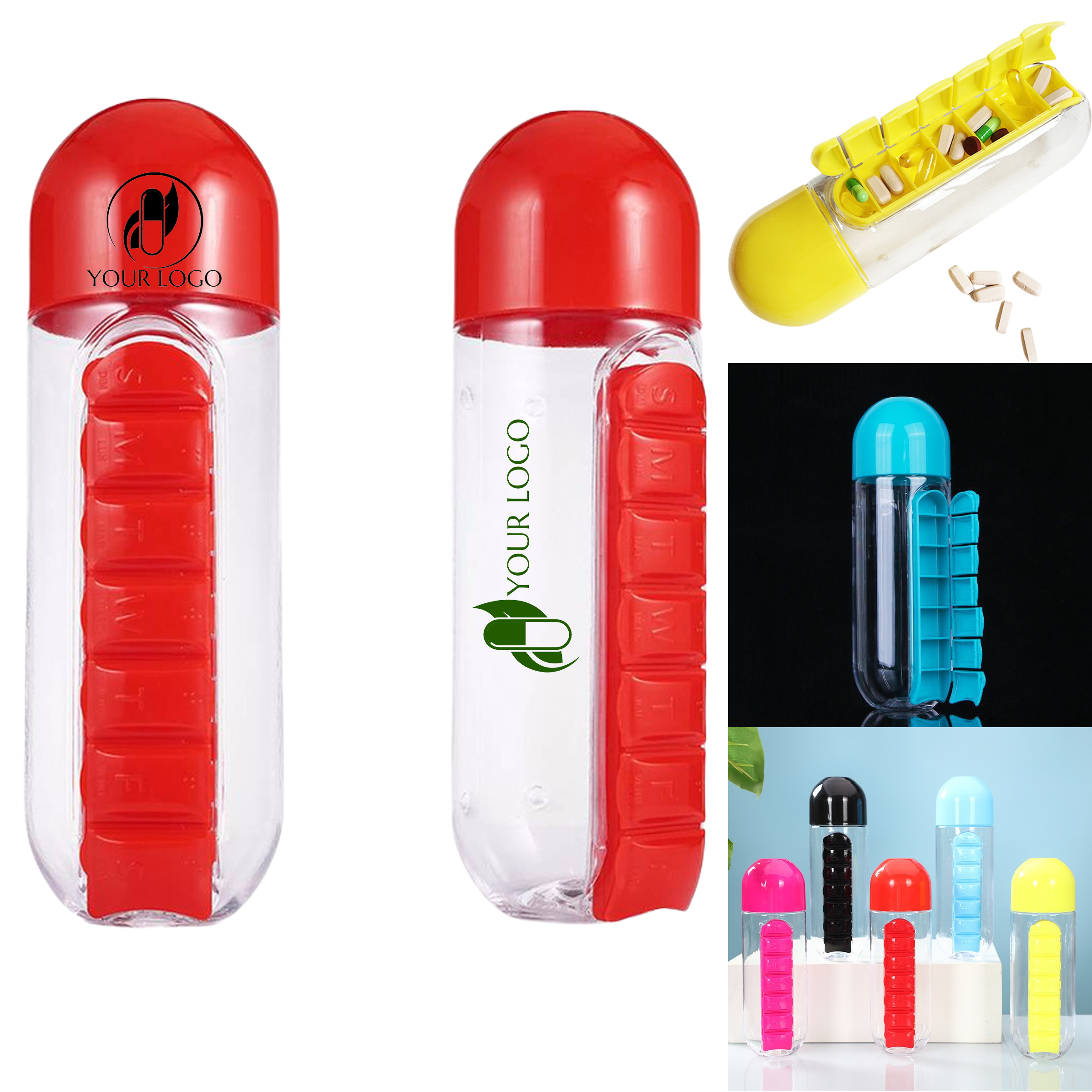 20oz Portable Plastic Water Bottle with Pill Box 2