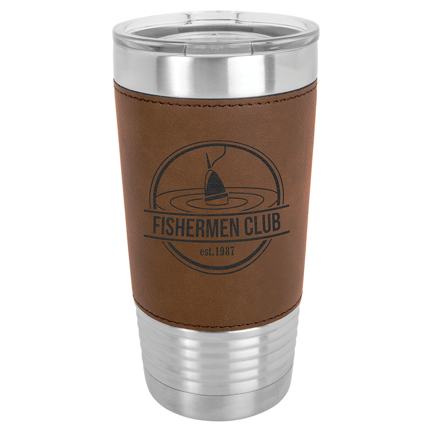 20 Oz. Light Brown Laserable Leatherette Tumbler With Clear Lid 13