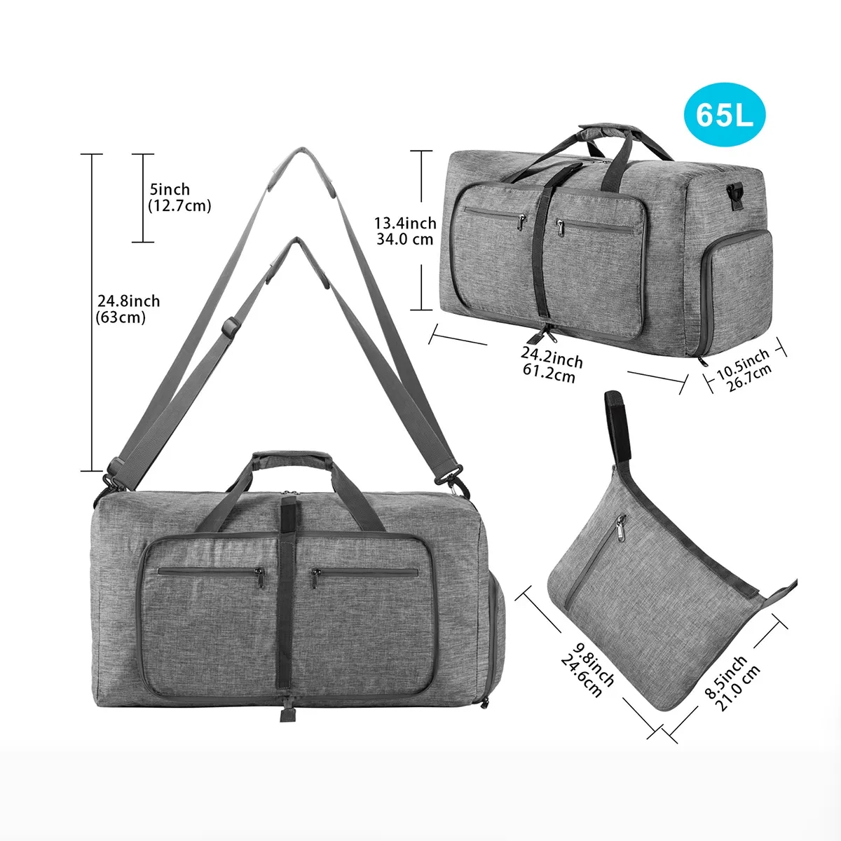 65L Waterproof Duffle Bag Foldable Travel Versatile Luggage 2