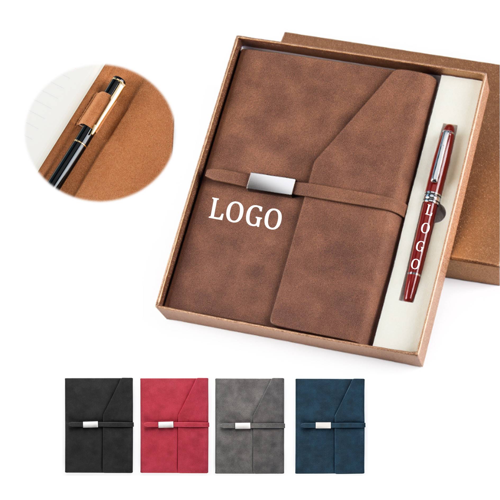 Tri-Fold Leather Journal And Pen Set Gift Box 1