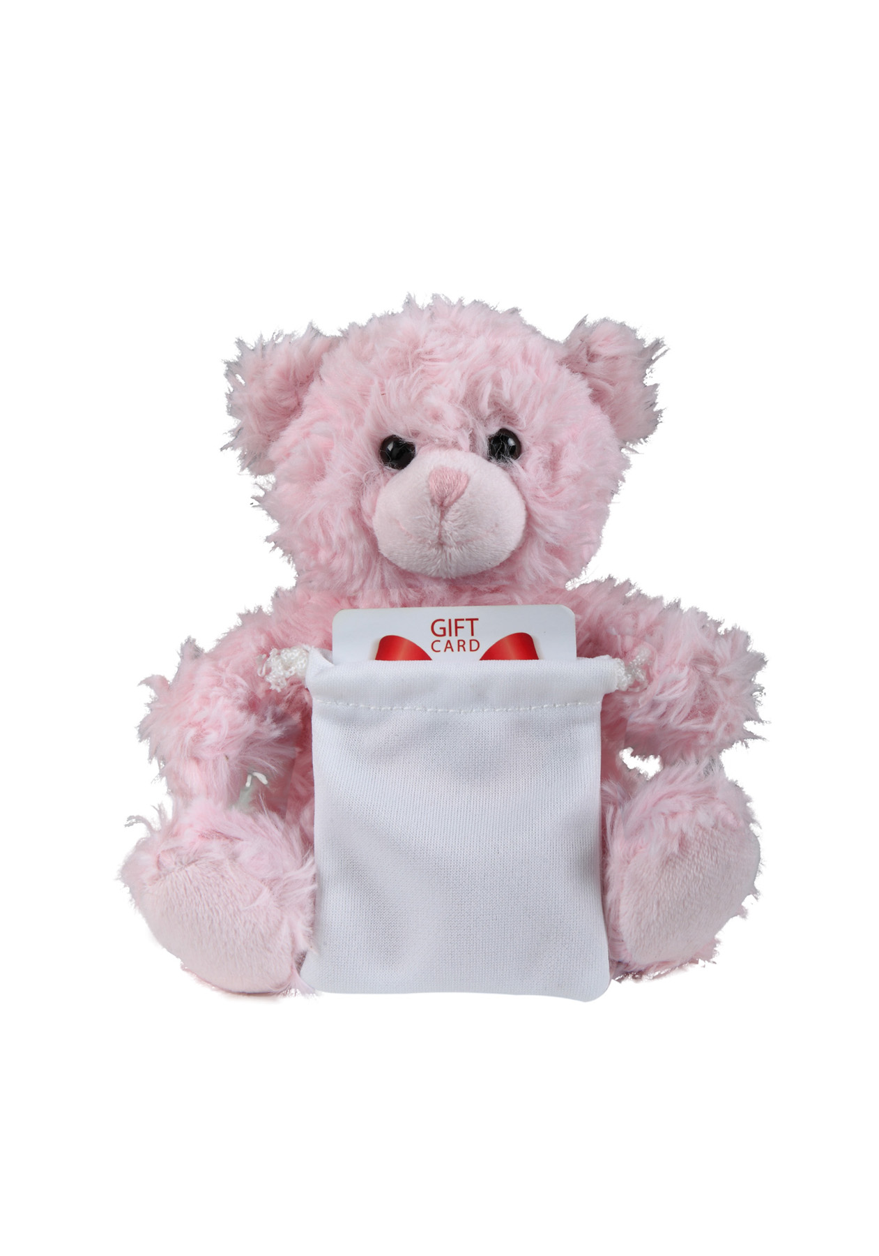 soft plush Pink Curly Sitting Bear with gift card sack 5
