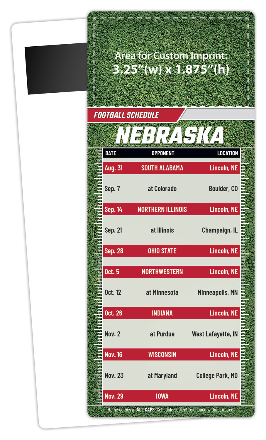 Football Schedule Laminated Card/Postcard with Magnet Strip 3.5x8.5 - 14 pt. 1