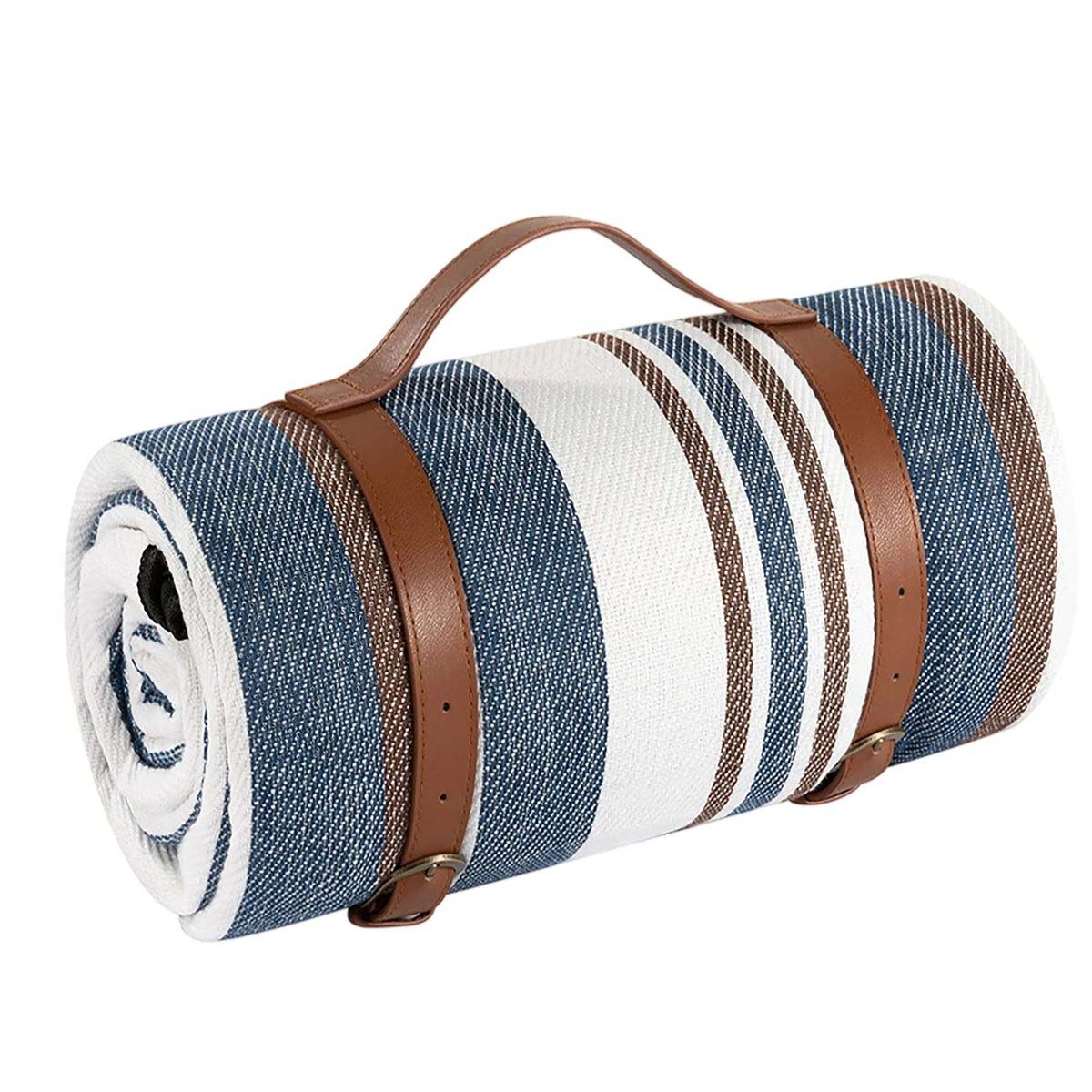 Leather Handle Picnic Blanket with Waterproof Backing 2
