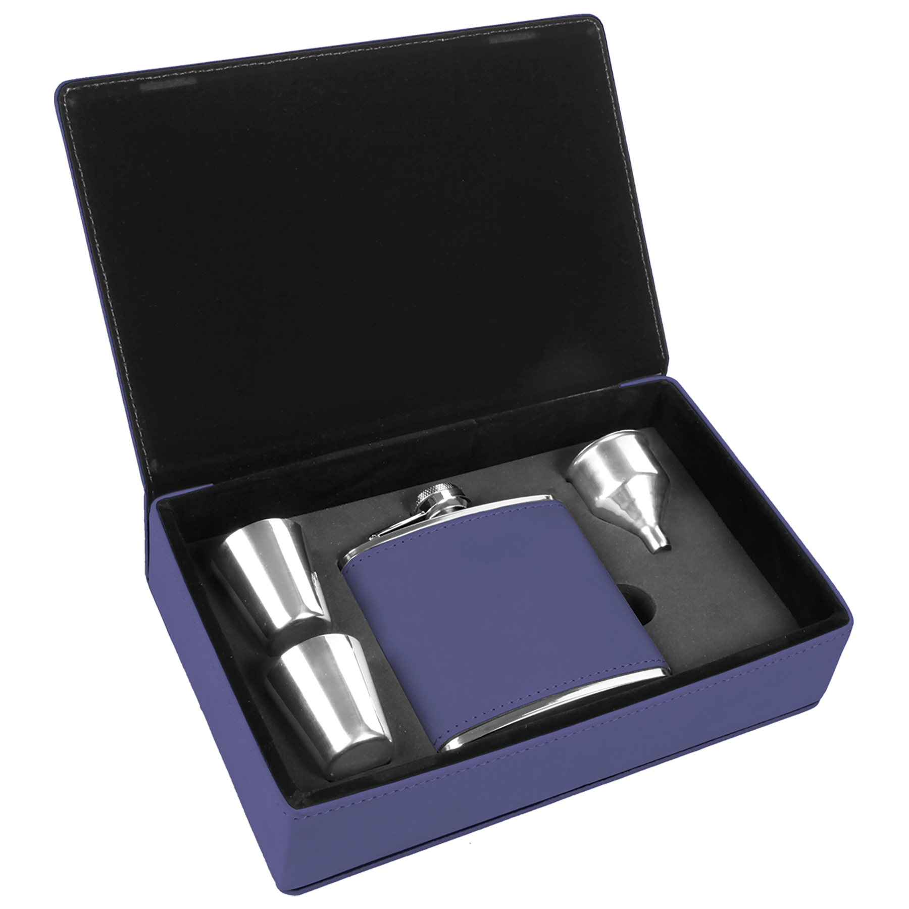 Stainless Steel Purple Leatherette Flask Gift Set 5