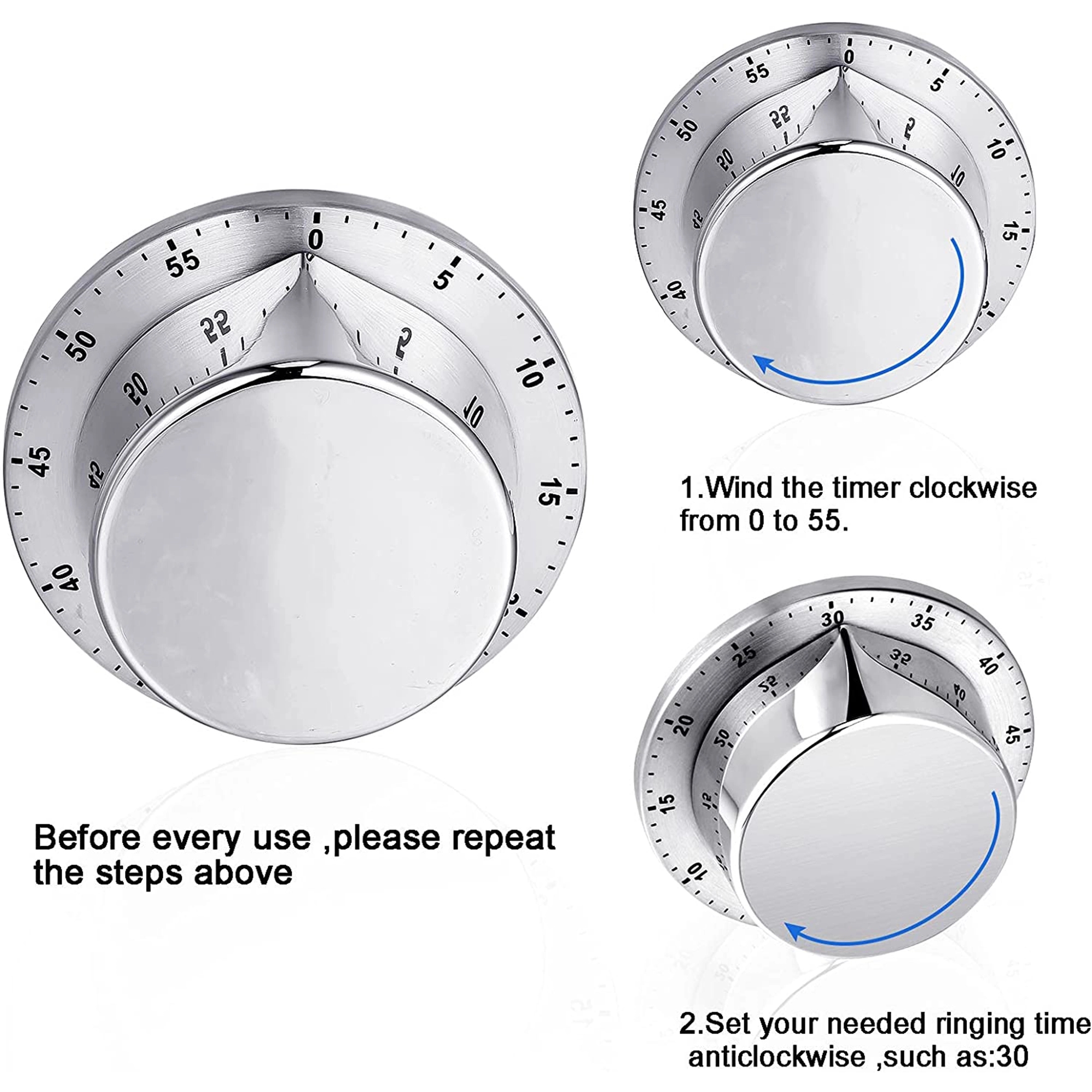 Mechanical Stainless Steel Countdown Timer MOQ 25pcs 2