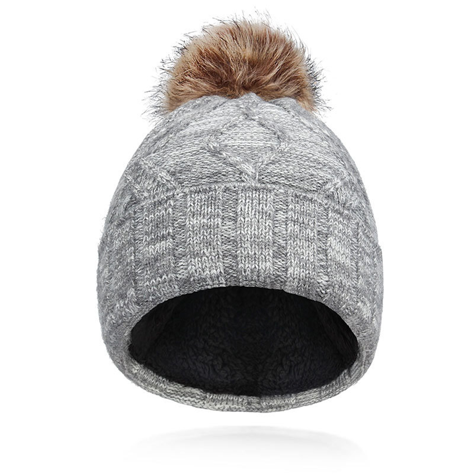 Winter Knit Hat With Faux Fur Pom 10