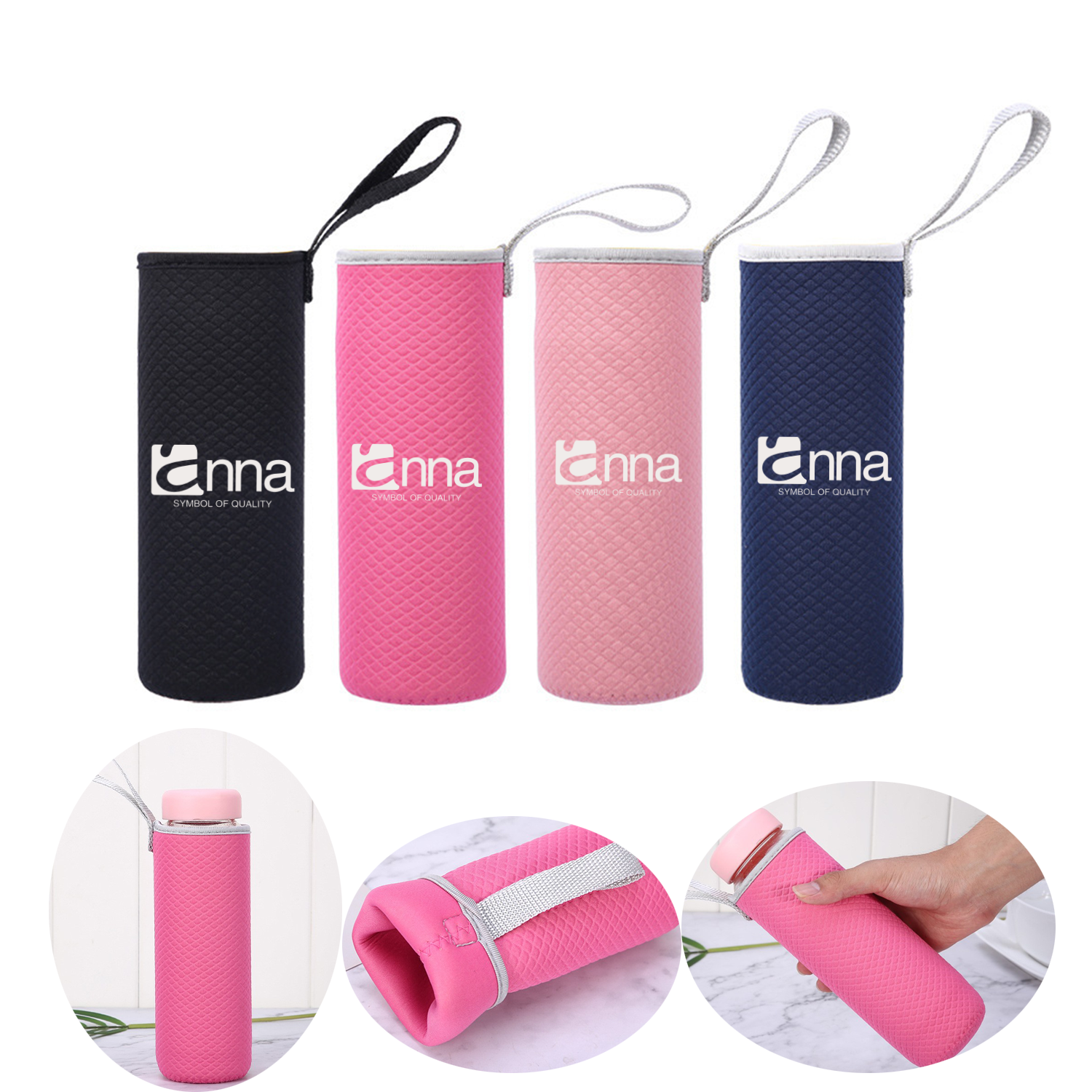Neoprene Bottle Sleeve with Strap, custom koozie with logo imprint 1